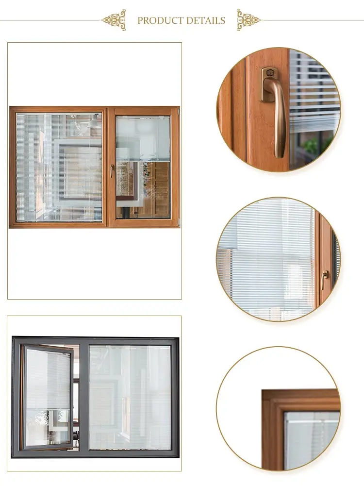 Modern Aluminum Wood Casement Double Glazed Windows Electric Jalousie