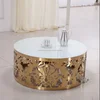 Stainless Steel Edge Hollow Carved Gilded Round Coffee Table/Living Room Furniture