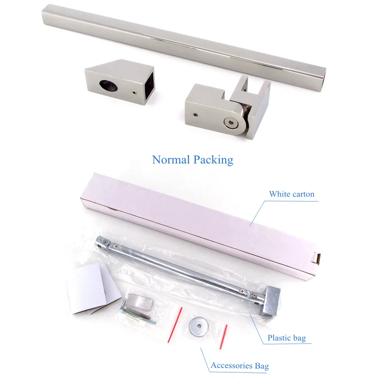 Bathroom Door Hardware Stainless Steel 304 Square Tube 15mm Adjustable