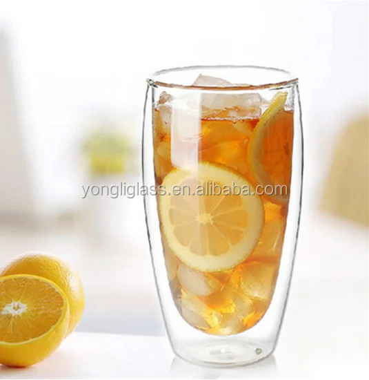 Double wall clear glass mug without handle,double wall drinking glass,double wall espresso cup