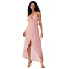 Pink Chiffon Wrap Maxi Evening Dress - Gown Long Women Clothing