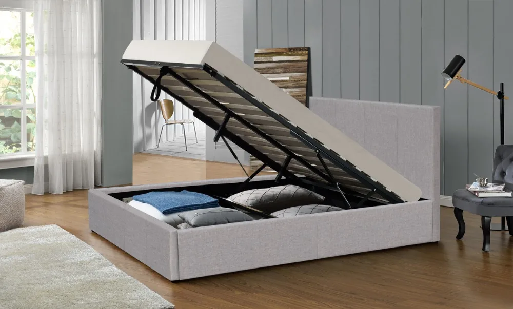 Italia Style Multifunctional Wooden Gas Lift linen Storage Bed