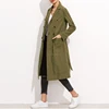 New Arrival high quality top fashion ladies Olive Green Double Breasted Belted Trench Coat