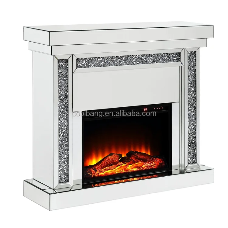 Luxury Mirrored Venetian Crushed Diamond Crystal Mdf Led Fireplace