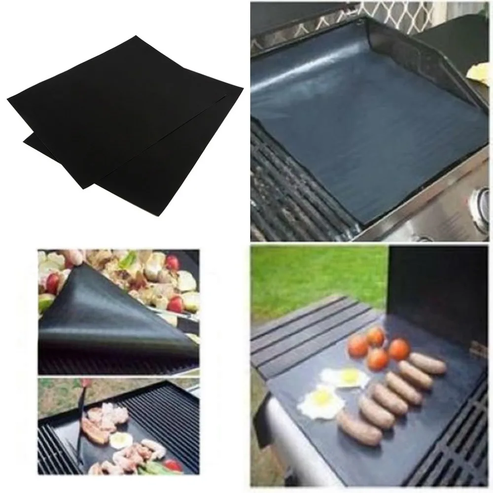 2pcs Bbq Grill Mats Barbecue Pad Reusable Non Stick Surface Hot