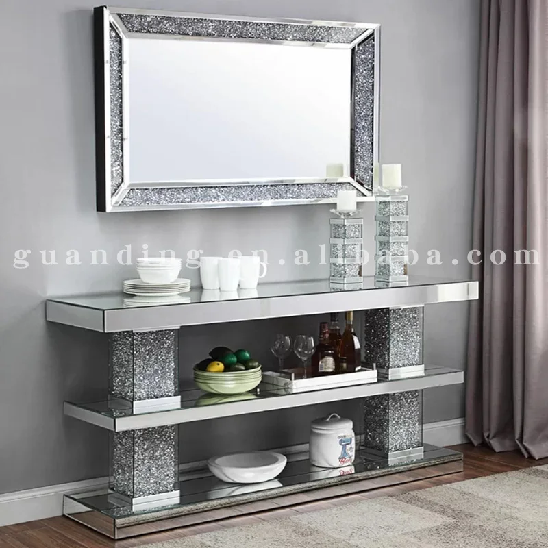Brilliant Square Glass Table Furniture Mirrored Console Table Crushed
