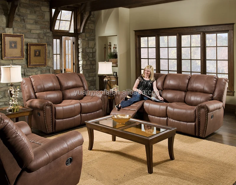 American Style Classic Top Grain Leather Lazy Boy Reclining Sofa Set