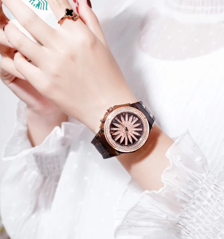 Новейший дизайн часов для женщин Skmei 1536 женские часы креативные вращающиеся часы с цветком и бриллиантовым циферблатом Япония движение