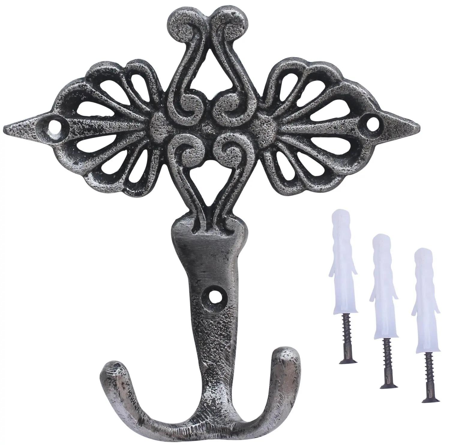 SouvNear Double Wall Hooks with Hardware - 5.7 Inches Handmade Decorative Double Robe Hook in Metal – Wall Mounted Hooks for Hanging keys, Coat, Hat, Towels - Wall Décor