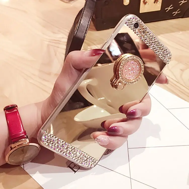 Mirror Diamond Ring Holder Phone Cases for iPhone 7 8 plus for Apple iPhone Xs Max Case Bling