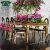 restaurant furniture gold stainless steel base glass top event dining table set