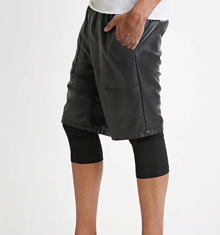 Hot Sale Wholesale Black Mens Leather Shorts With Patch Pocket Buy
