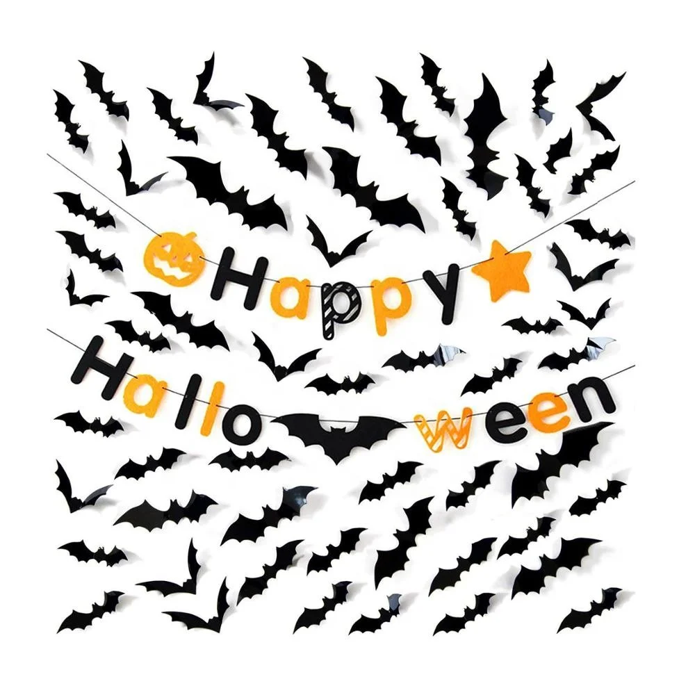 Joyeux Halloween Maison Fen&ecirc;tre BRICOLAGE D&eacute;corations Chauves-souris Halloween Araign&eacute;e Stickers Muraux Autocollant PVC Noir 3D Chauve-Souris Autocollants