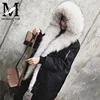2018 New Womens Military Natural Real Raccoon Fur Lined Parka Genuine Raccoon Fur Hood Women Winter Jacket