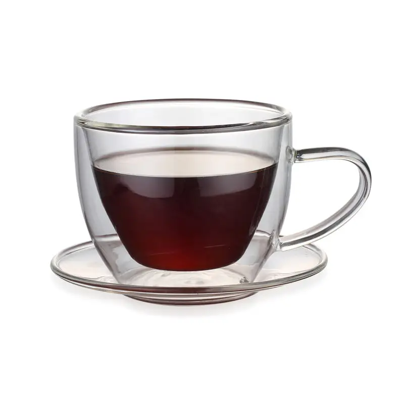 150ml/250ml Double Wall Glass Tea Coffee Cups And Saucers Set Buy