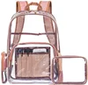 Clear Backpack with Cosmetic Bag & Case, Clear Transparent PVC Multi-pockets School Backpack Outdoor Bookbag Travel Makeup Pouch