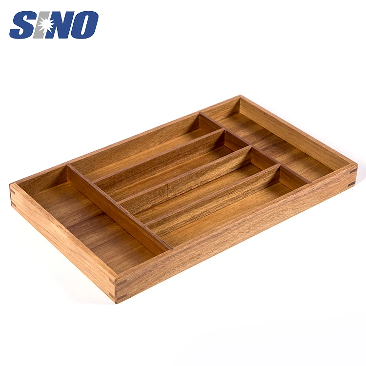 Acacia Wood Knife And Fork Silverware Organizer Cutlery Tray For Drawer