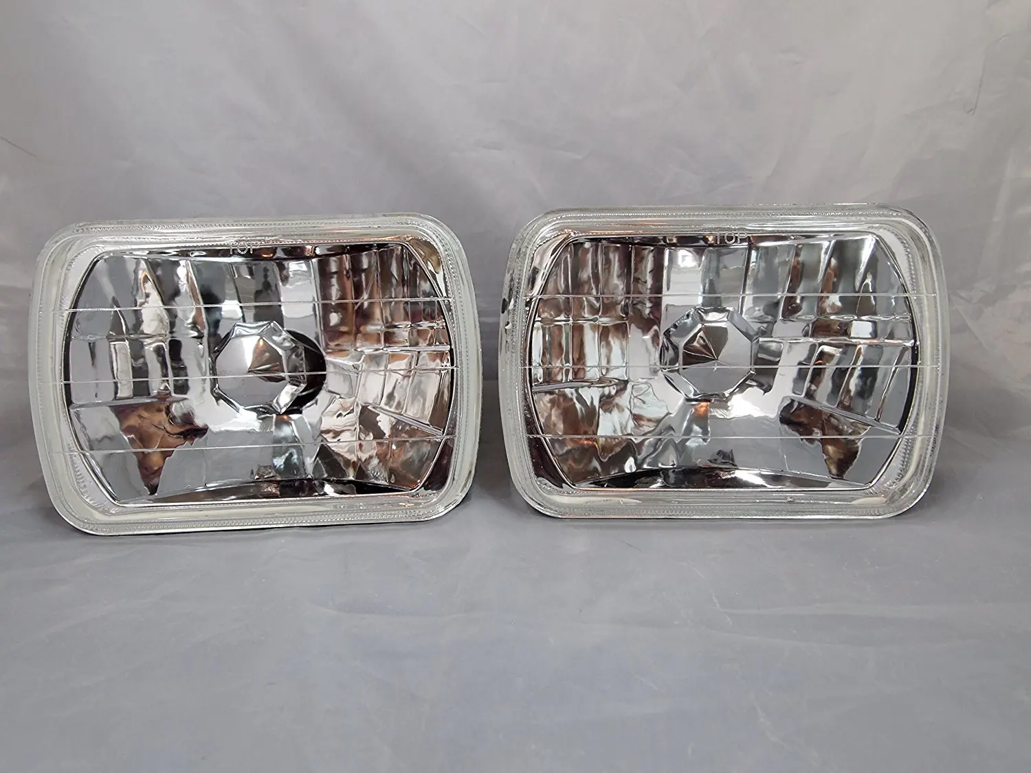 Universal 7/"x6/" H6054 Sealed Beam White LED Diamond Cut Black Housing Headlights