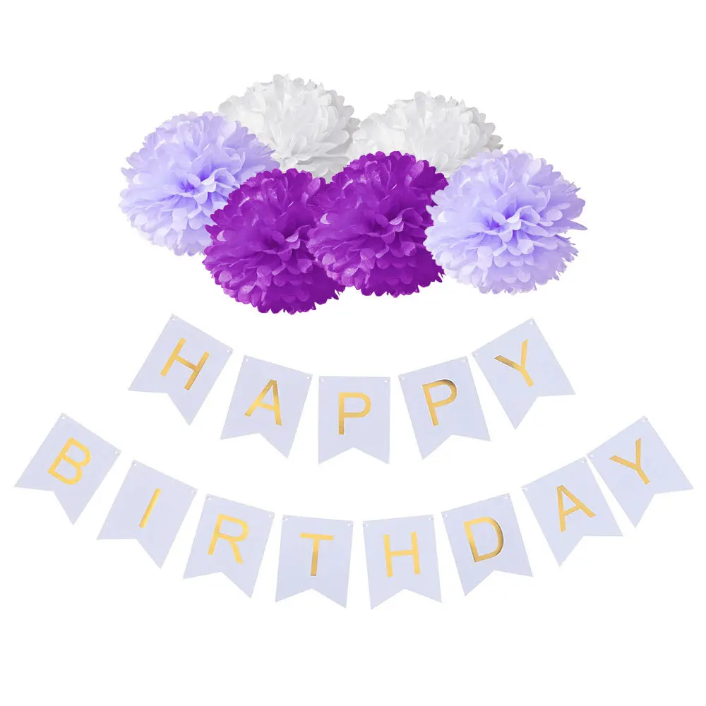 Purple Happy Birthday Paper Banner Happy Birthday Decoration Set Buy