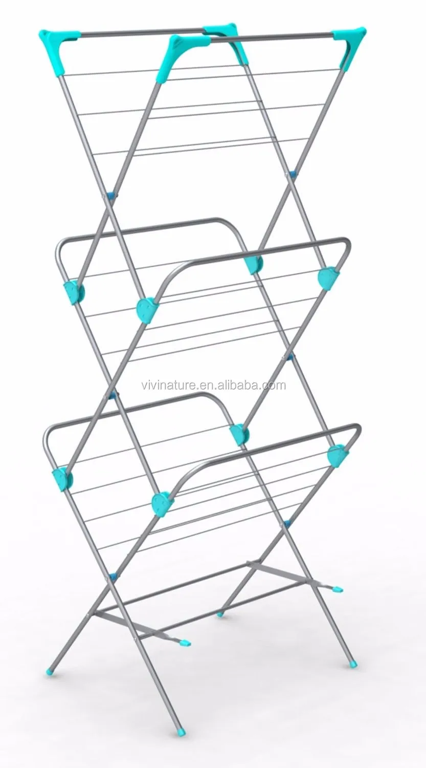 Multi Color Clothes Garment Drying Hanger Rack And Large Capacity Rack With 3 Levels And Bar For