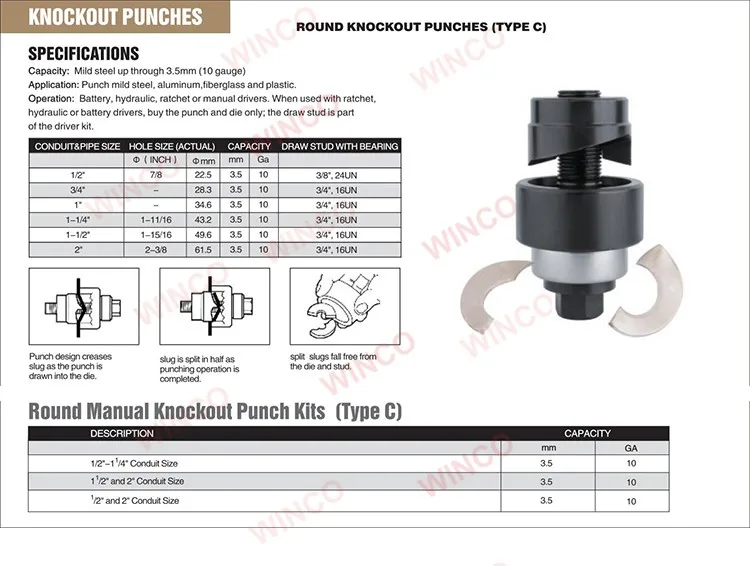 Standard Round Knockout Punches(type C 1/2"2") Buy Round Manual