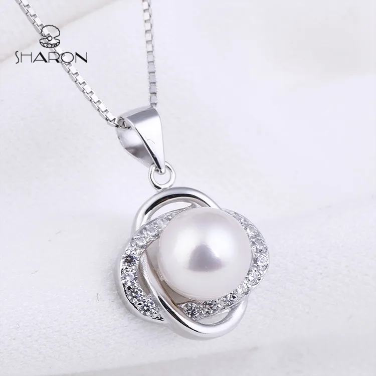 New Design Flower Shaped Silver Jewelry Pearl Flower Mounting Necklace