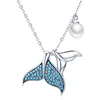 Real 925 Sterling Silver Mermaid Tears and Shell Pearl Necklaces Fish Tail Pendant for Women SilverJewelry
