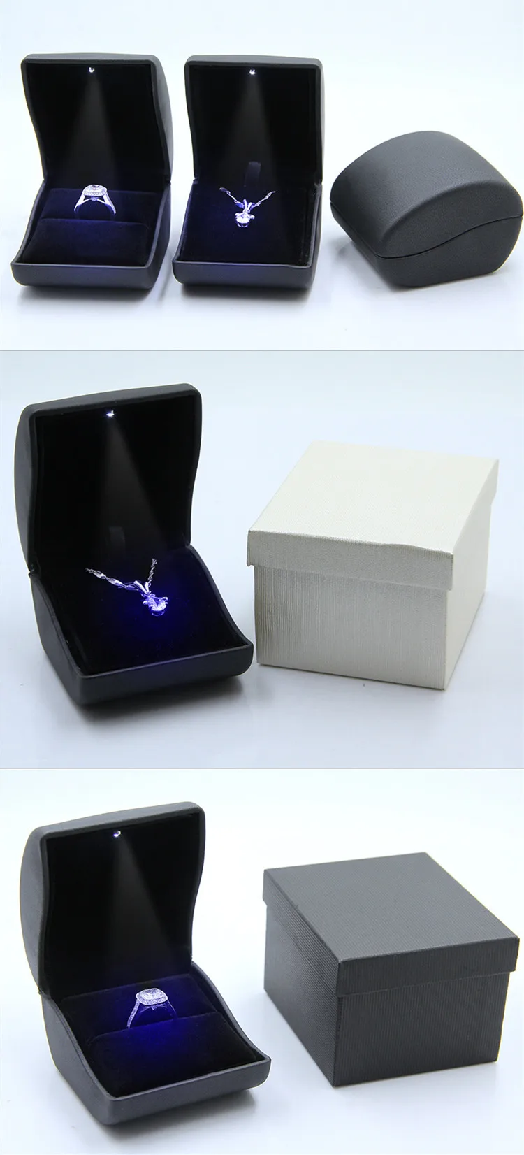 Wholesale Leather Led Jewelry Box Wedding Ring Boxes With Led Light