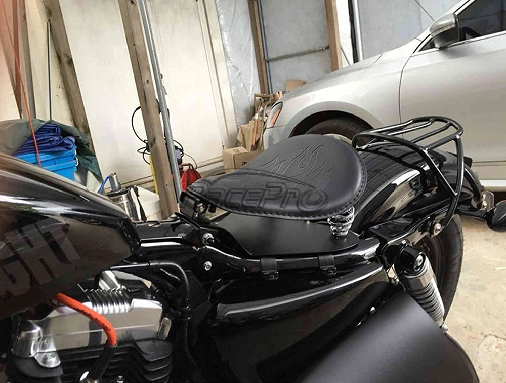 Motorcycle Black Solo Seat With Spring Bracket Hardware Mounting Kit