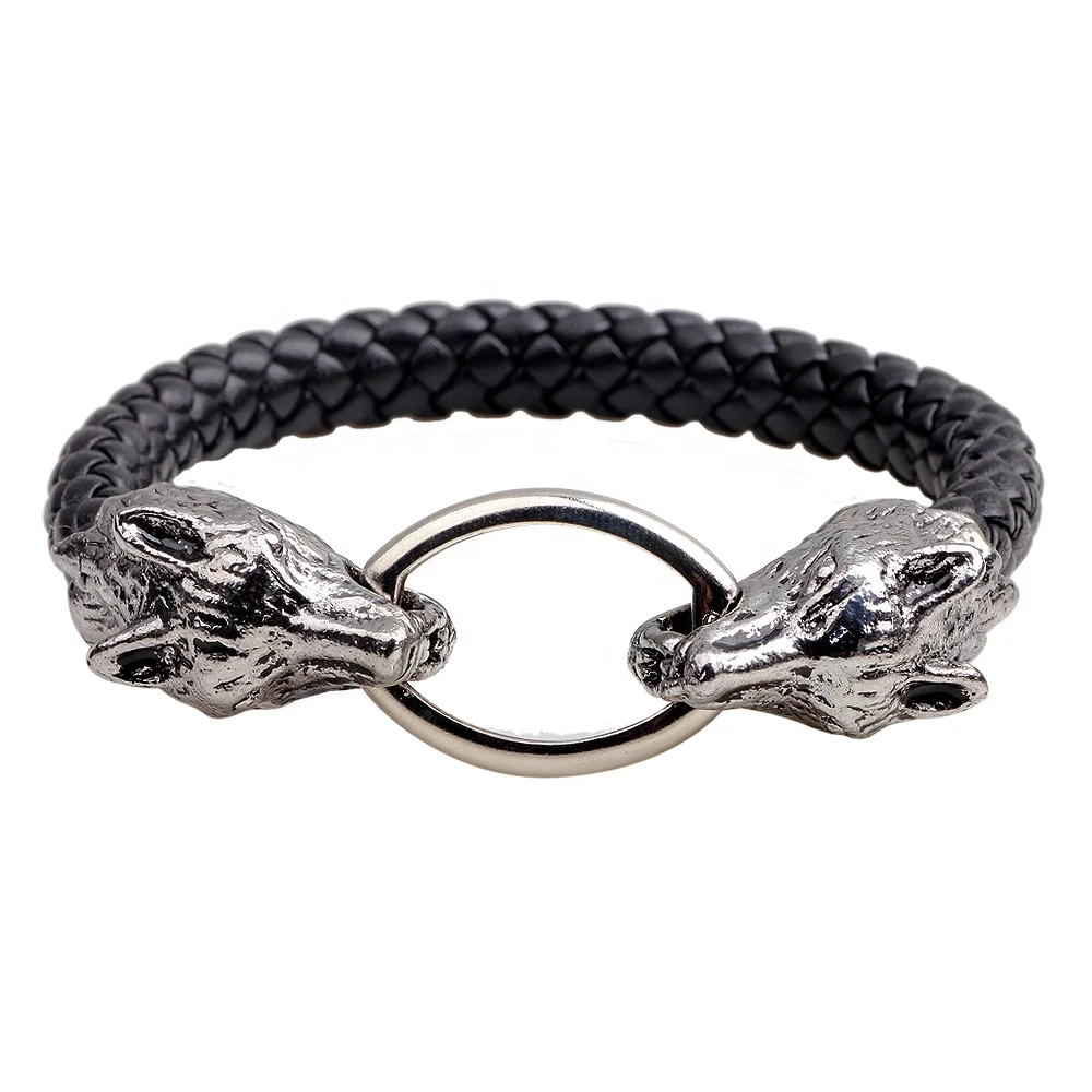 Wild Alloy Wolf Head Charm Leather Band Bracelet For Men,Personalized ...