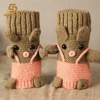 V777 3 Setengah Jari Sarung Tangan Mitten Crochet Hewan Pola