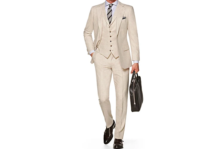 High Quality OEM Men's Beige Single-Breasted Suit Set 3 Pieces with Breathable Wool Fabric Pant Coat Design