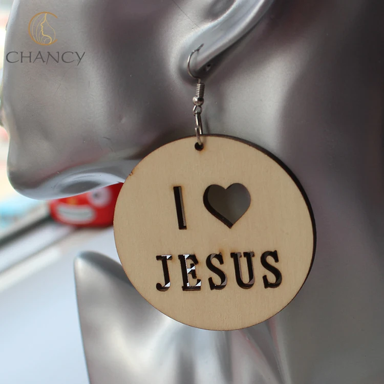 Hot Sale 2018 Beautiful Wooden Christian Religion Round Earrings For