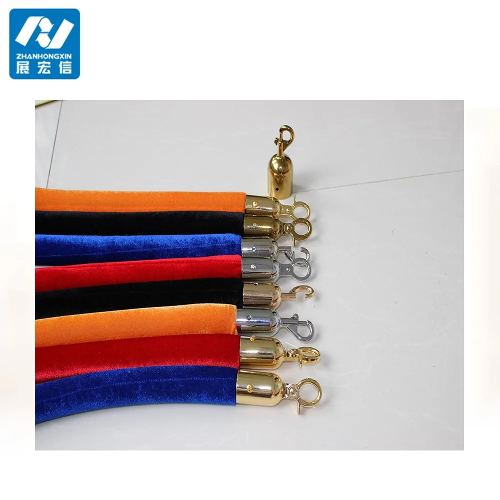 Black or Red Barrier Rope Crowd Control Stanchion Queue Velvet Rope with Silver or Gold Hardware