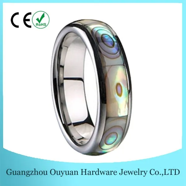 316L Stainless Steel Jewelry Men's Natural Sea Shell Koa Wood Stainless Steel Ring Dome comfort Fit