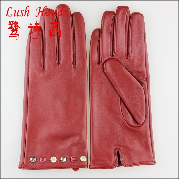 2016 the most popular simple lady sheepskin leather glove have rivets