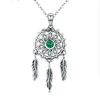 925 Sterling Silver Classical Dreamcatcher Feather Native Necklace Pendant with Chain for Women