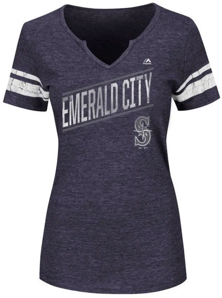 Seattle Mariners MLB Womens Majestic Her Game Shirt Navy Blue Plus Sizes
