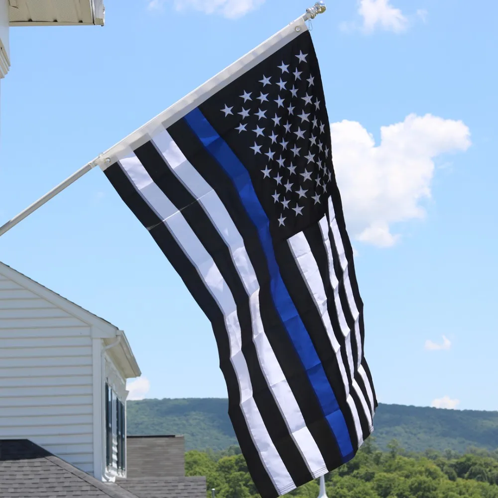 3x5 Ft Thin Blue Line American Flag With Embroidered Stars And Sewn 