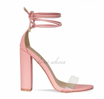 clear lace up block heels