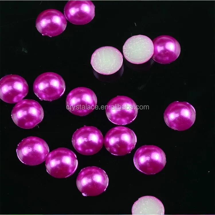 wholesale iron on pearls, fuchsia color half round acrylic hot fix flatback pearls, Imitation ABS Pearls for decoration