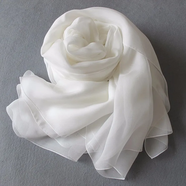 纯白色丝绸雪纺 100% 围巾绘画