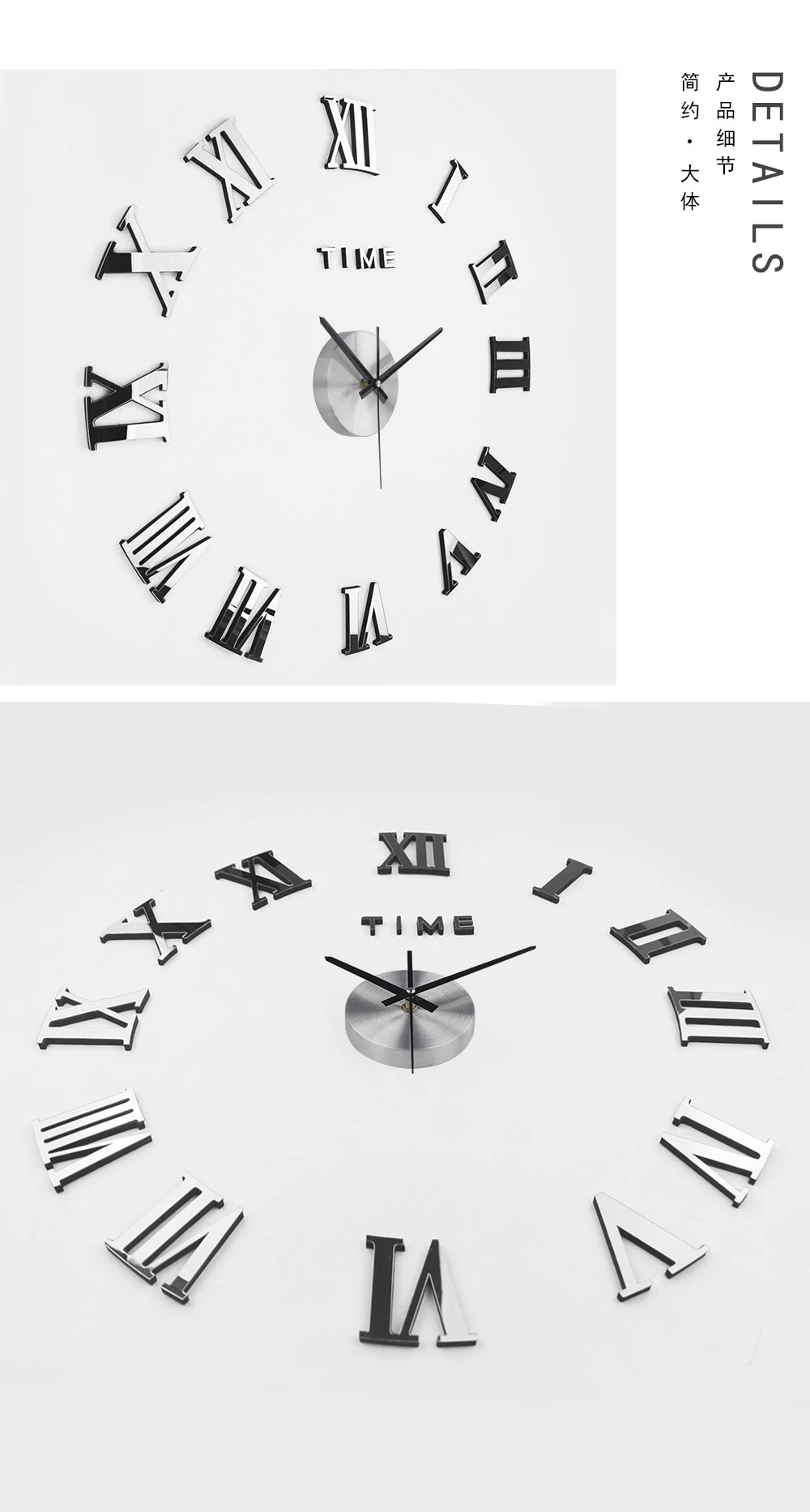 Copper Diy 3d Wall Clock Roman Numbers Wall Sticker Eva Foam + Acrylic