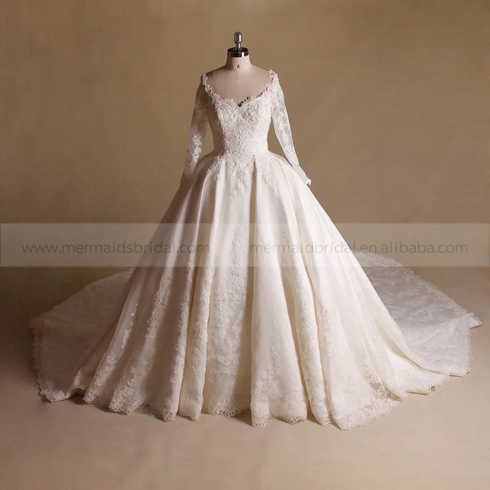 Luxurious V Neck Heart Shape Back Lace Beads Princess Wedding