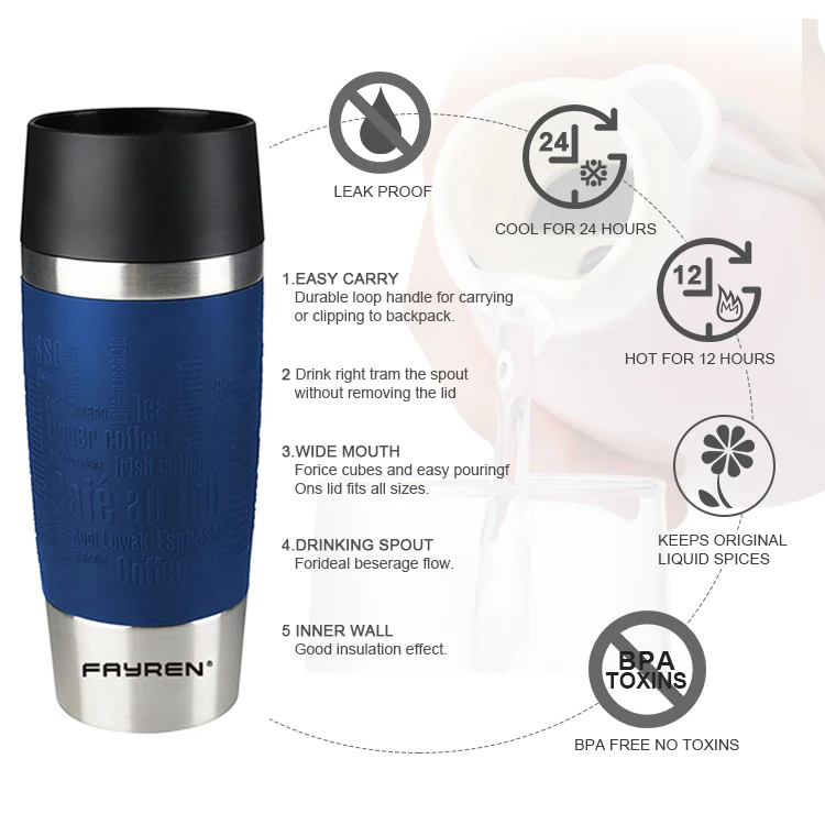Ecofriendly Bpa Free 450ml Insulated Travel Coffee Press Water Out Cup