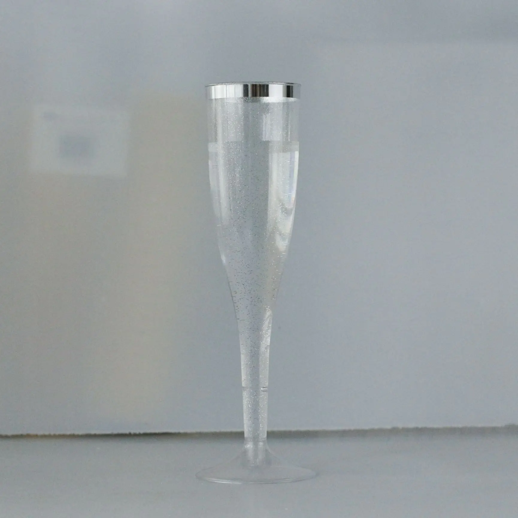 6.5 Oz Gold Rim With Gold Glitter Plastic Champagne Flutes For Wedding