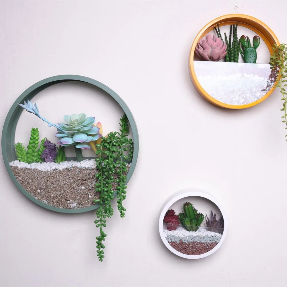 Iron Round Metal Wall Pot Flower Planter With Fiber Glass For Garden