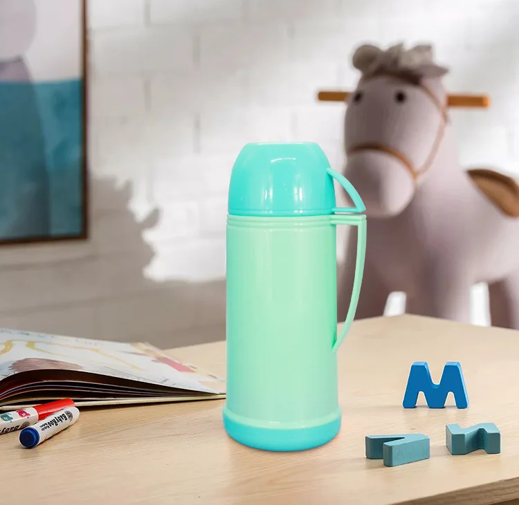 Thermos Flask 1 Litre Plastic Shell Glass Liner Blue Vacuum Flask With