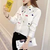 Spring and Autumn New white sleeved shirt Embroidered Flower loose caaual ladies shirt
