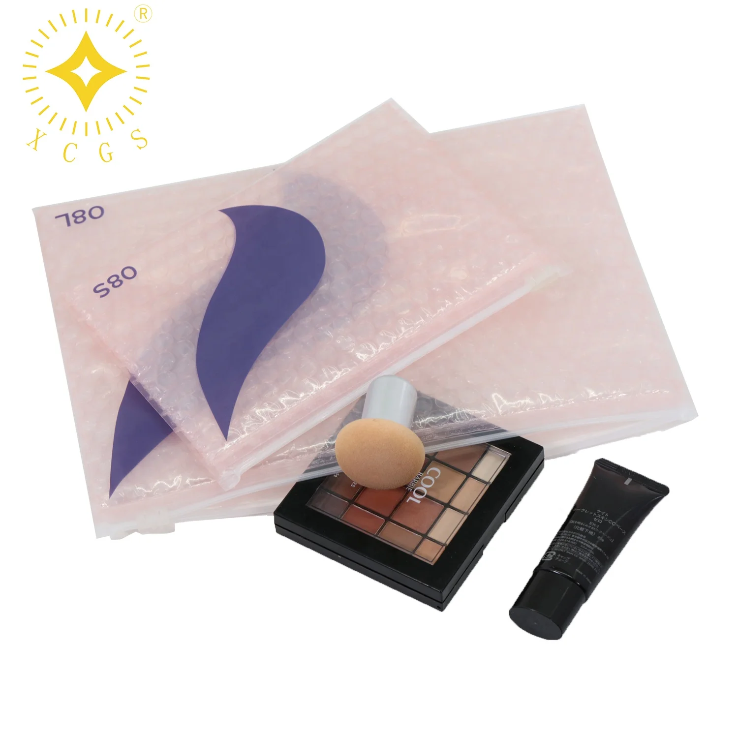 Pink Cosmetic Packaging Bubble Zipper Bag Industrial Zip Lock Bags For